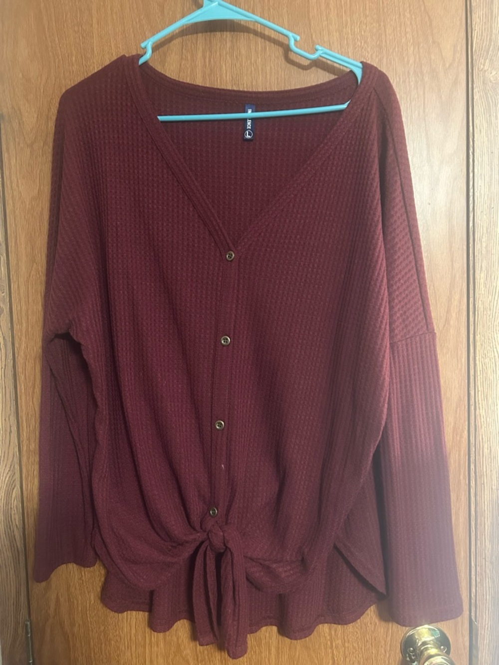 Women's V-Neck Tie-Front Sweater - Burgundy